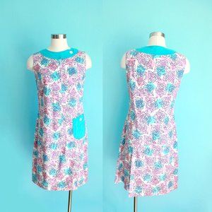 1960s Baby Blue Rose Print Playsuit Skort Dress | Size Small to Medium